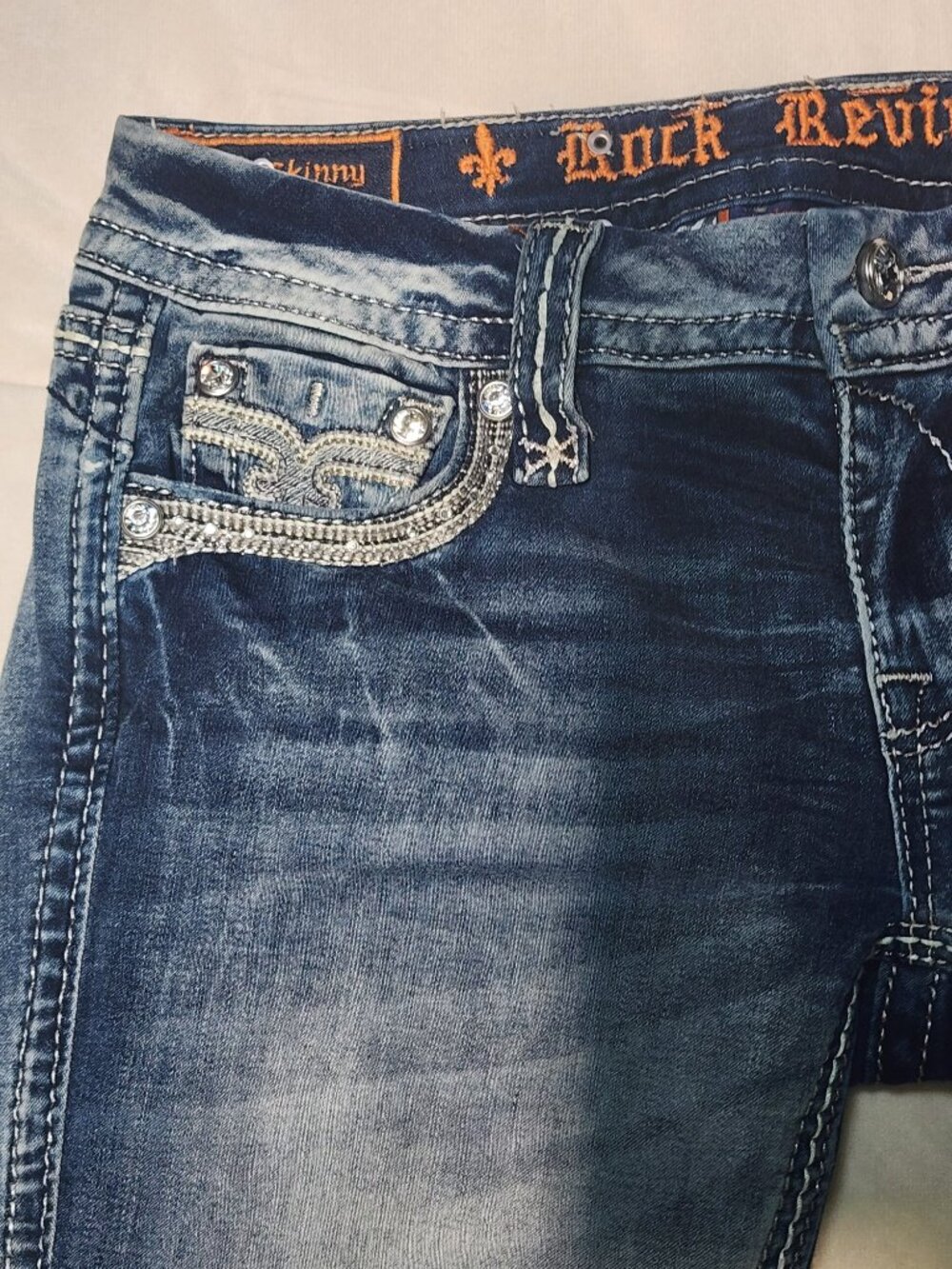 Rock Revival Sherry Skinny Jeans 26 Light Wash Rhinestone Embellished Bling - Picture 3 of 16
